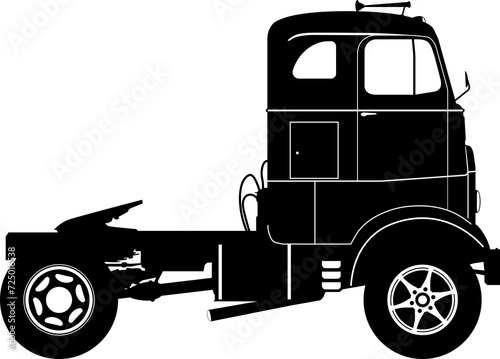 Silhouette of a vintage tractor unit.