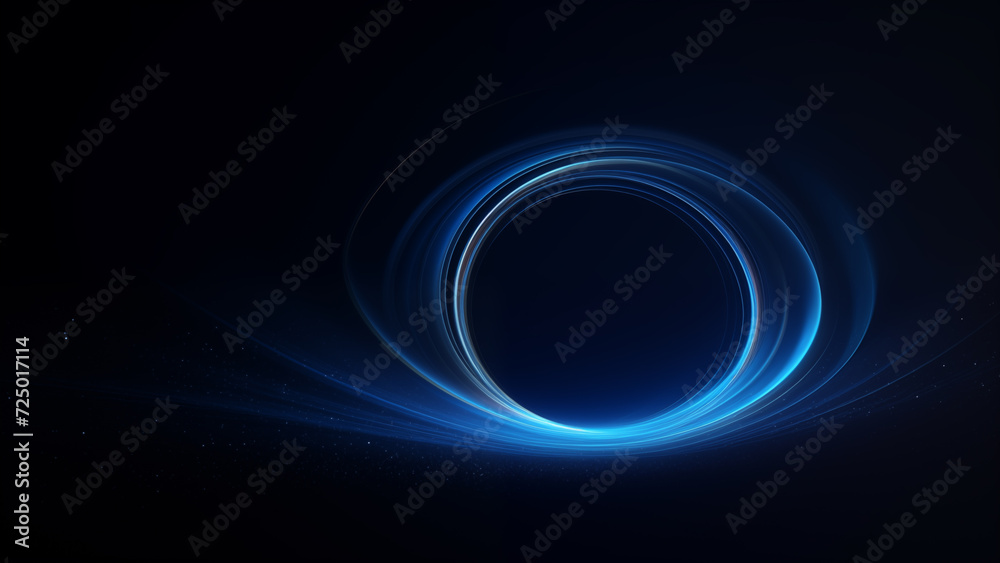 Abstract glowing circle lines on dark blue background