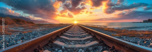 railroad tracks during sunset