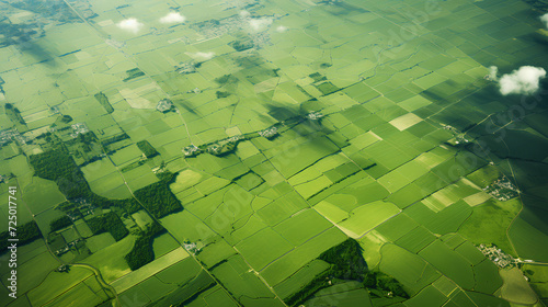 Aerial view of green fields  crops and harvests. Natural landscape. 