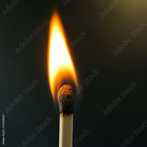 Close-up of a burning wooden match on a dark background