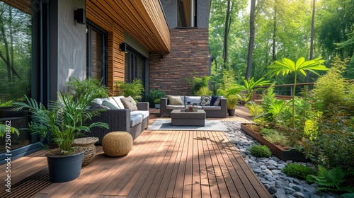 Stylish Terrace with Wood Deck Flooring