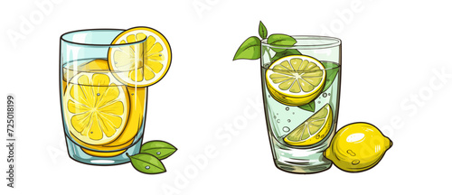 glass of lemonade with lemon vector illustration isolated on white background