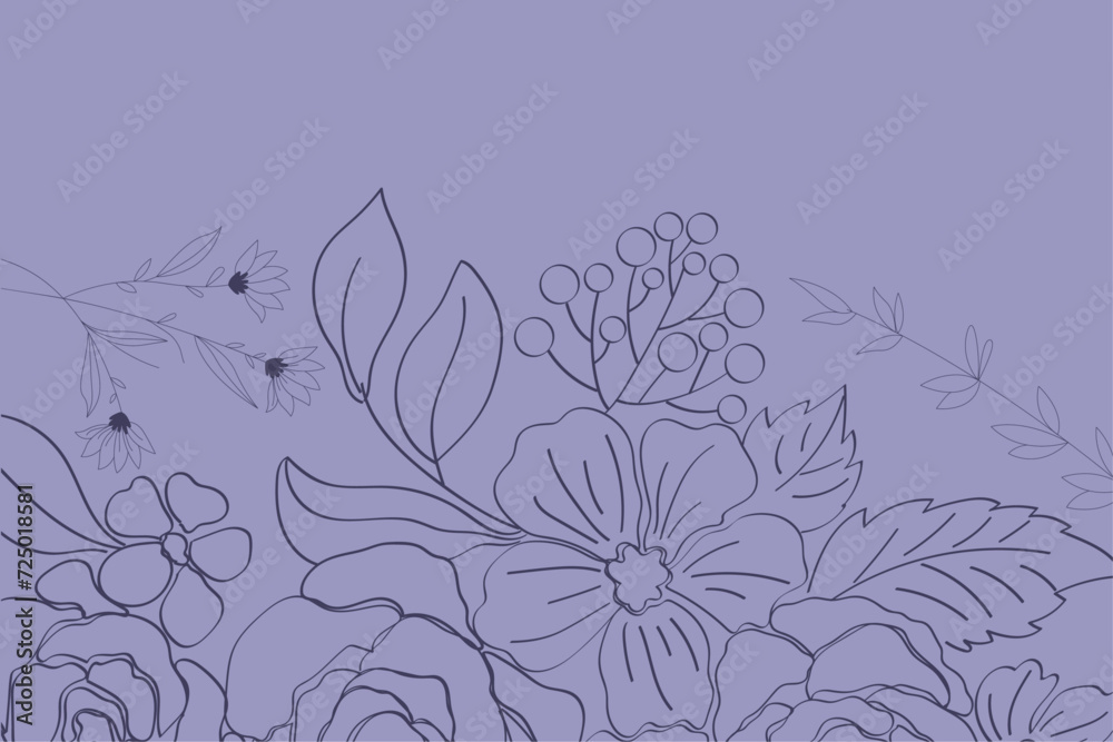 Botanicalhand drawn line flowers and leaves bakground. Floral foliage for wedding invitation, wall art or card template. Vector illustration Botanicalhand drawn line flowers and leaves bakground. Floral foliage for wedding invitation, wall art or card template. Vector illustration
