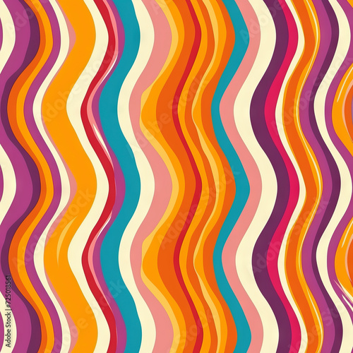 Vintage print in 60s, 70s groovy style a seamless pattern of wavy stripes in a bright, colored background