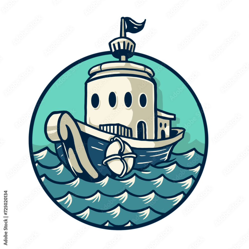 PNG file with transparent background logo mascot brand identity a ship on the sea match for your retro vintage badge design logo, sticker merchandise