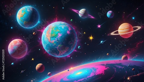 Solar system universe galaxy space planets poster background decoration. Graphic Art