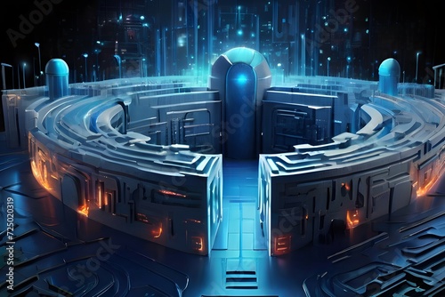 Illustration of encrypted data protection circuit hacking prevention cybersecurity privacy