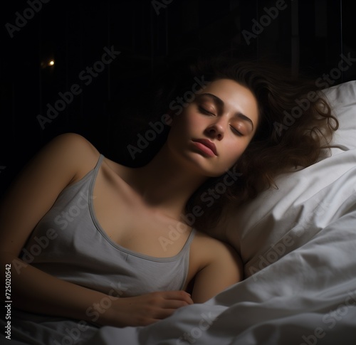 Young Woman Asleep in Dimly Lit Room With Focus on Calm Facial Expression
