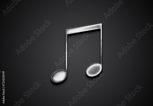 Chrome metal 3D logo effect of music shape on gradient black background. 