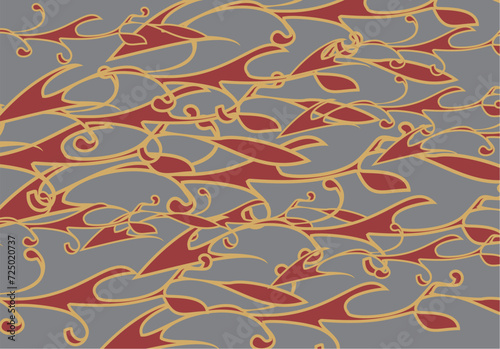 Seamless floral pattern in golden-grey-dark red tonality for textiles or fabrics. Printable texture for wallpapers, covers, postcards, business concepts, fashion trends, scrapbooking, interiors, etc. 