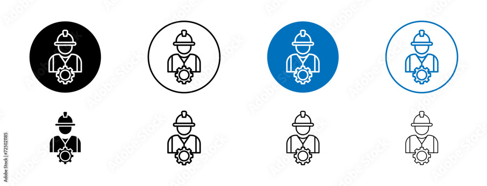 Service Line Icon Set. Contractor worker with helmet symbol in black and blue color.
