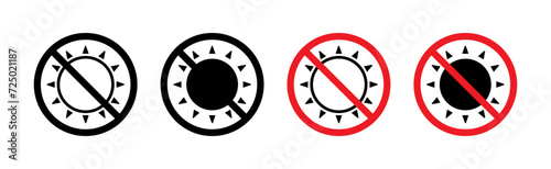 No Sun Line Icon Set. Forbidden sunlight exposure symbol in black and blue color.