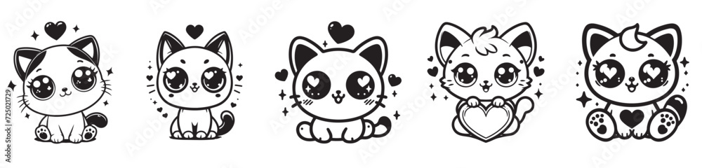Fototapeta premium Cute baby animal dogs,cats, character, black and white vector graphics set