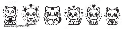 baby cute vector animal dogs,cats, black and white graphics set
