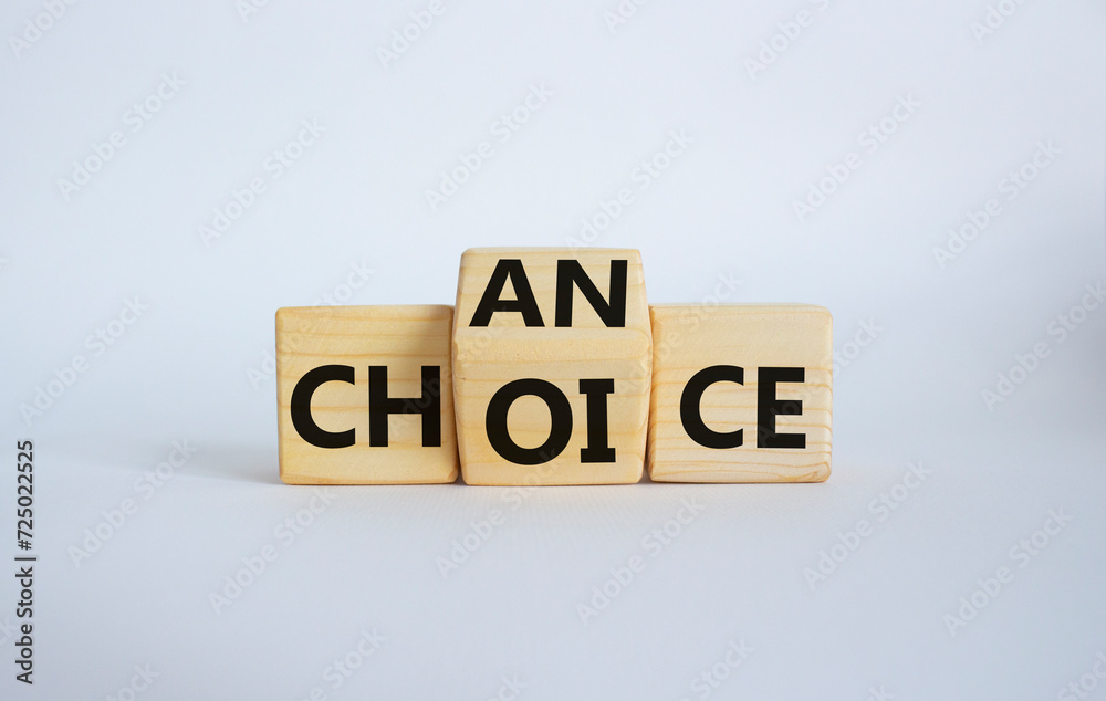Chance and Choice symbol. Wooden cubes with words Choice and Chance. Beautiful white background. Chance and Choice and business concept. Copy space Chance and Choice symbol. Wooden cubes with words Choice and Chance. Beautiful white background. Chance and Choice and business concept. Copy space
