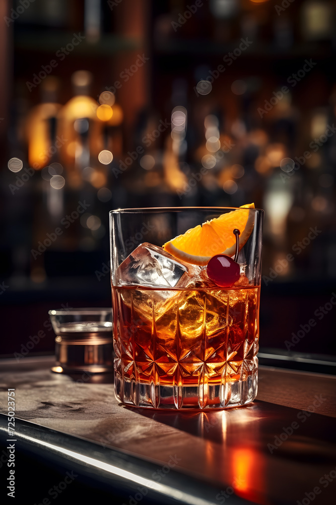 Old fashioned cocktail in a pub
