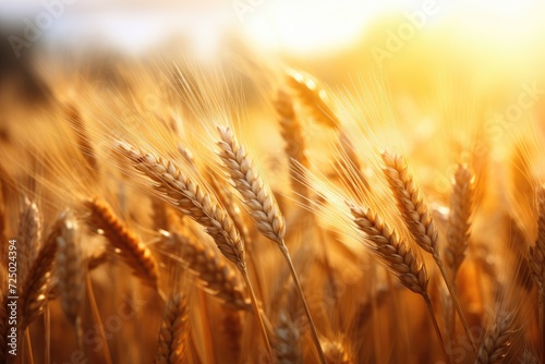 ripening wheat field with sunrise light