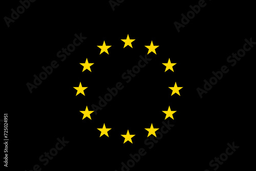 Flag of European union with black color as metaphor of collapse, breakdown, downfall and death of EU. Union and mourning and grief. Vector illustration. 