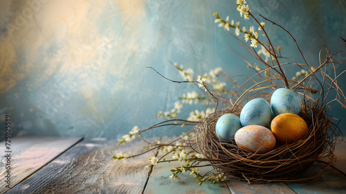 Bird Nest With Eggs on a Wooden Table
