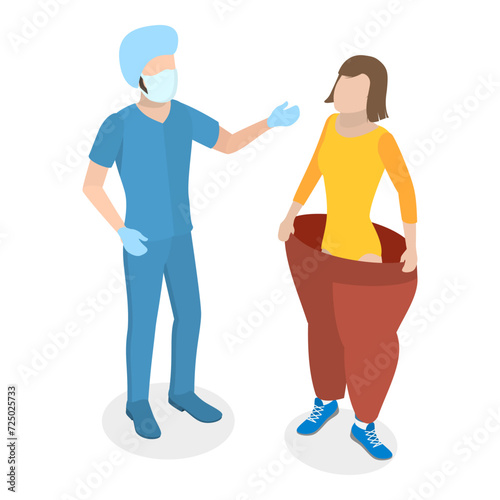 3D Isometric Flat Vector Illustration of Bariatric Surgery, Vertical Sleeve Gastrectomy. Item 2
