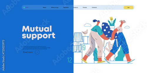 Mutual Support: Assistance with Moving -modern flat vector concept illustration of women collaboratively moving household items A metaphor of voluntary, collaborative exchanges of resource, services