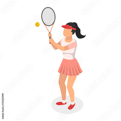 3D Isometric Flat Vector Set of Tennis Players, Summer Sport. Item 2