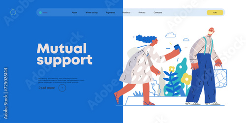 Mutual Support: Picking Up the Dropped Item -modern flat vector concept illustration of a woman who picked up a wallet lost by an elderly man Metaphor of voluntary, collaborative exchanges of services