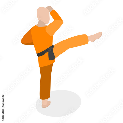 3D Isometric Flat Vector Set of Martial Art Characters, Practicing Fighters. Item 4