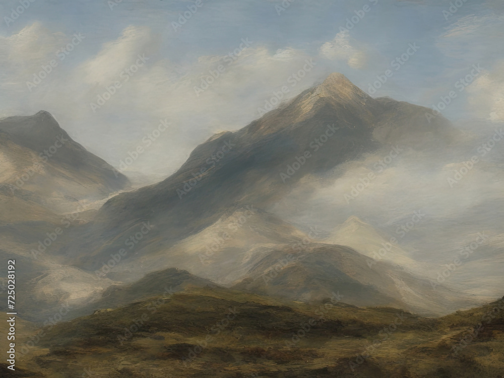 old painting mountain landscape