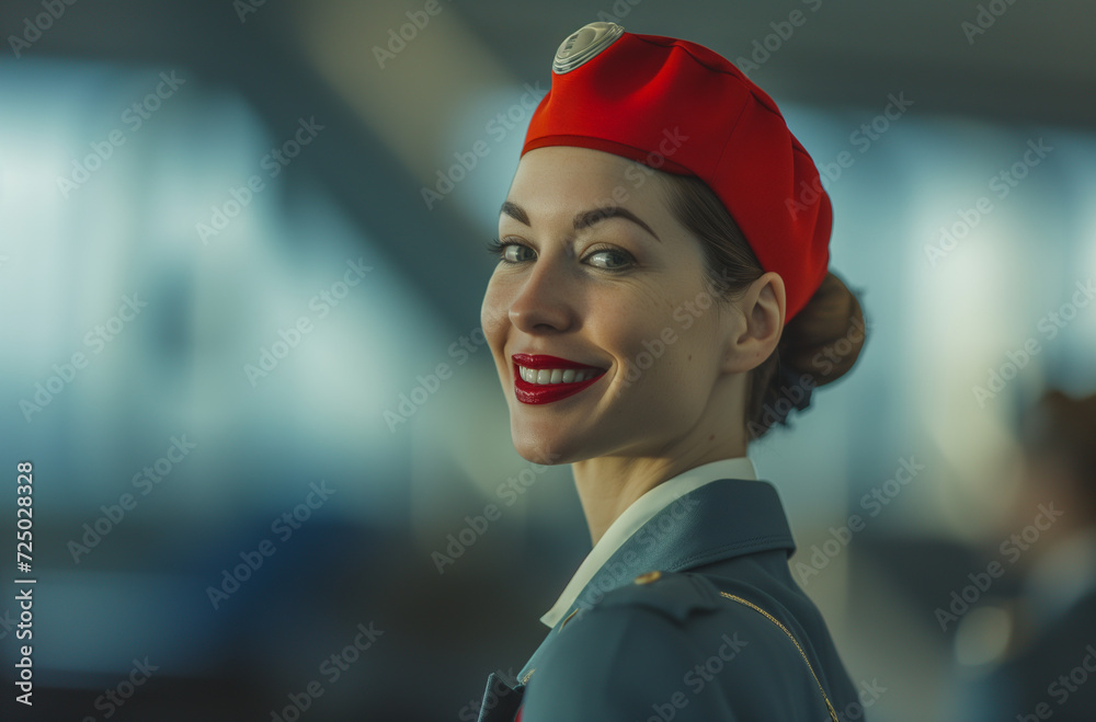 smiling flight attendant at work smiling flight attendant at work