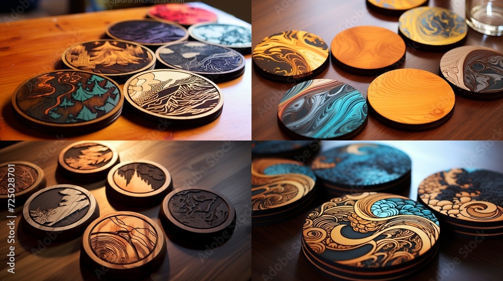 Design and paint a set of custom wooden coasters for your drinks. Design and paint a set of custom wooden coasters for your drinks.