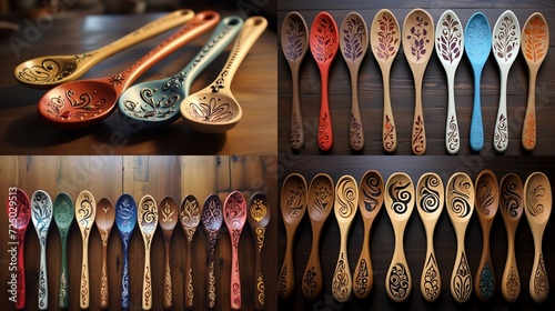 Design and paint a set of personalized wooden spoons for the kitchen.