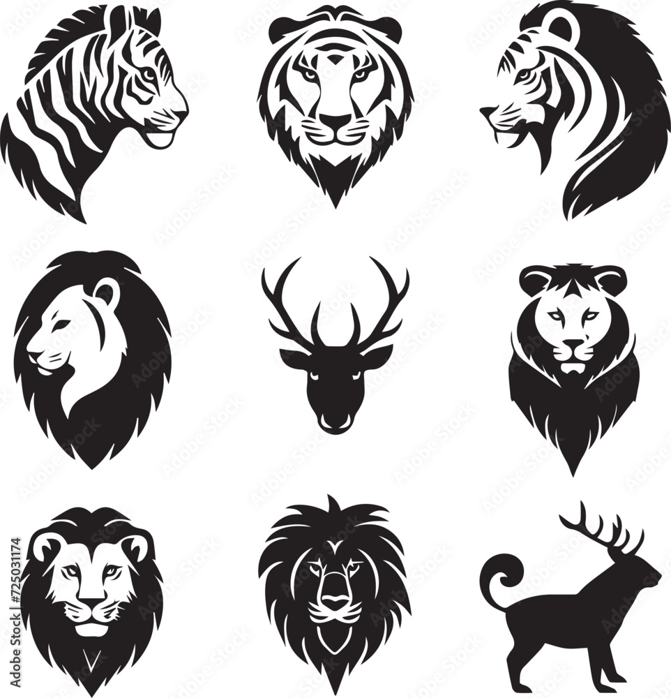 Obraz premium Animals logo icons Set black on white background 