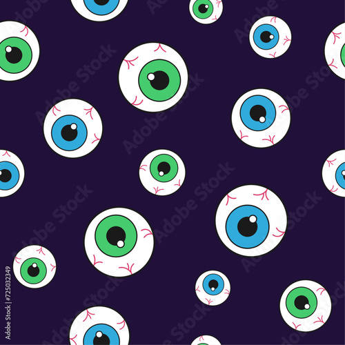 Seamless pattern with mystery eye balls. Can be used for Halloween wallpapers, backgrounds and gift wrap paper.