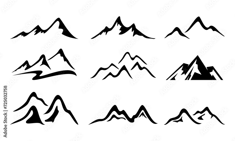 set mountain peak icon logo vector on white background