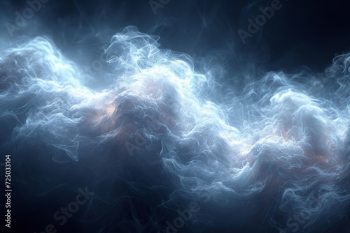 Abstract composition of swirling smoke patterns, frozen in time, evoking a sense of ephemeral beauty. Concept of transient and abstract atmospheric elements. Generative Ai.