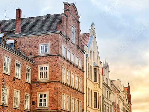 Historical houses in old town Wismar, Germany