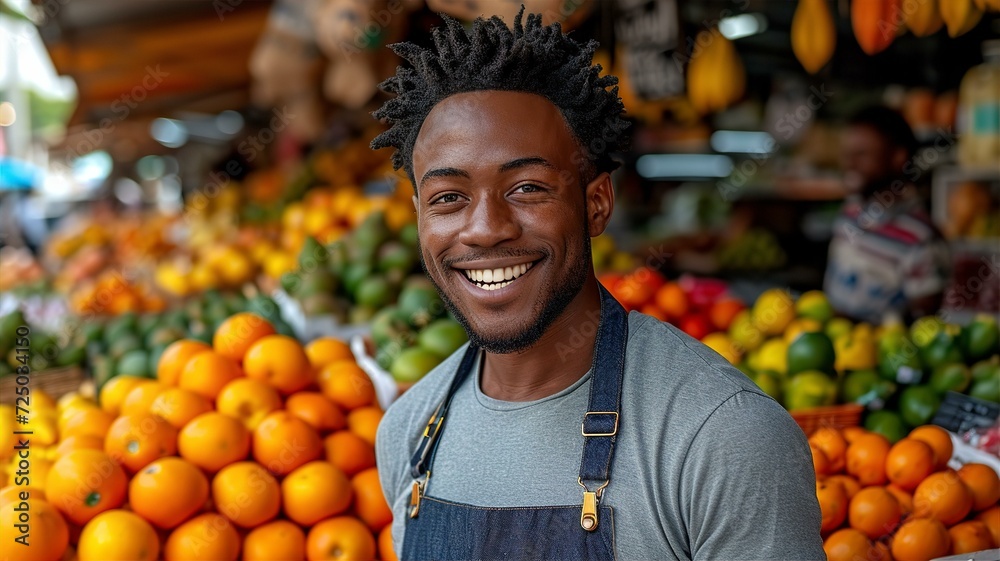 Man selling fruits and vegetables at local market, portrait