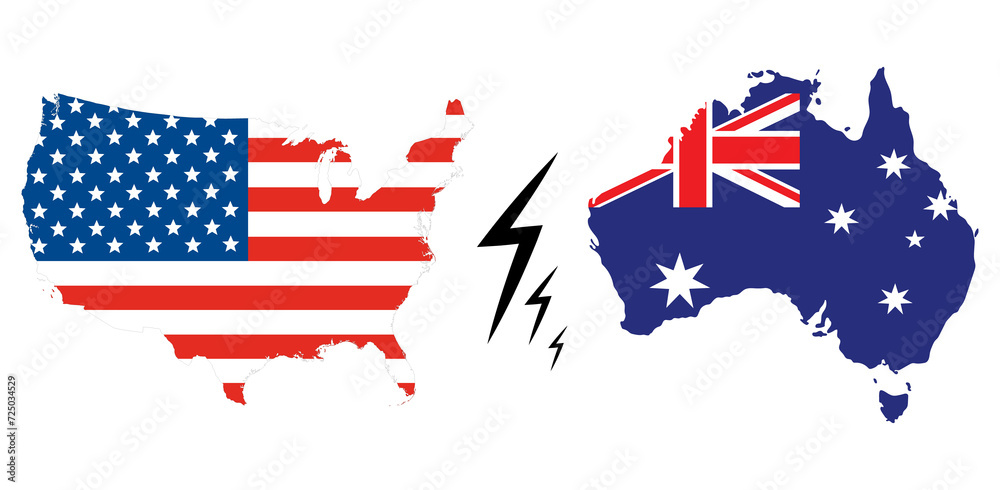 USA vs Australia. Map of United States of America and Australia