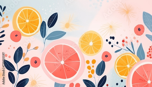 Photographie background with citrus fruits and berries