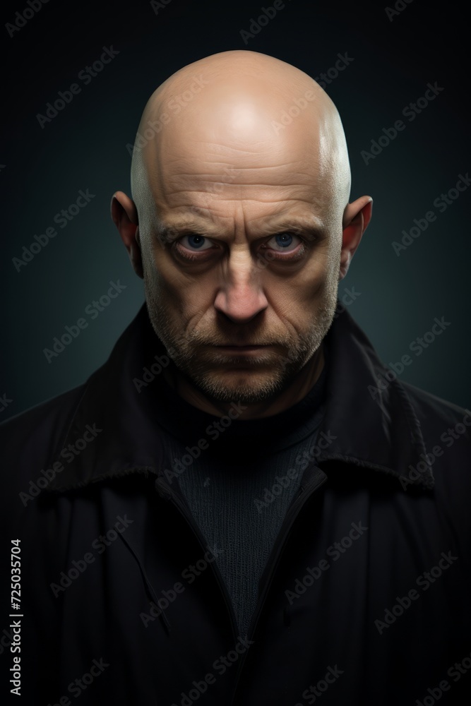 A Bald Man Wearing a Black Shirt
