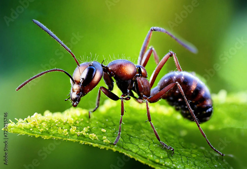 Reaper ant close up on natural green leaf