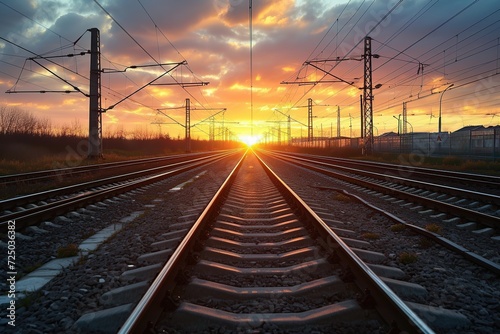 Railroad tracks at beautiful sunset