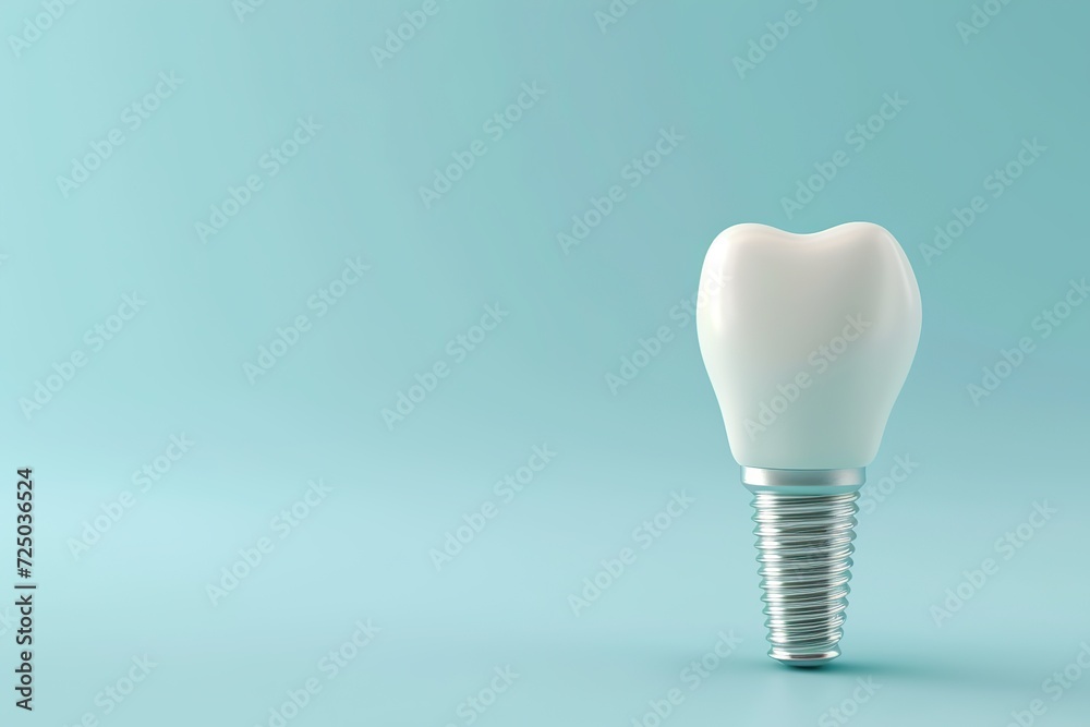 White dental tooth implant on blue background White dental tooth implant on blue background