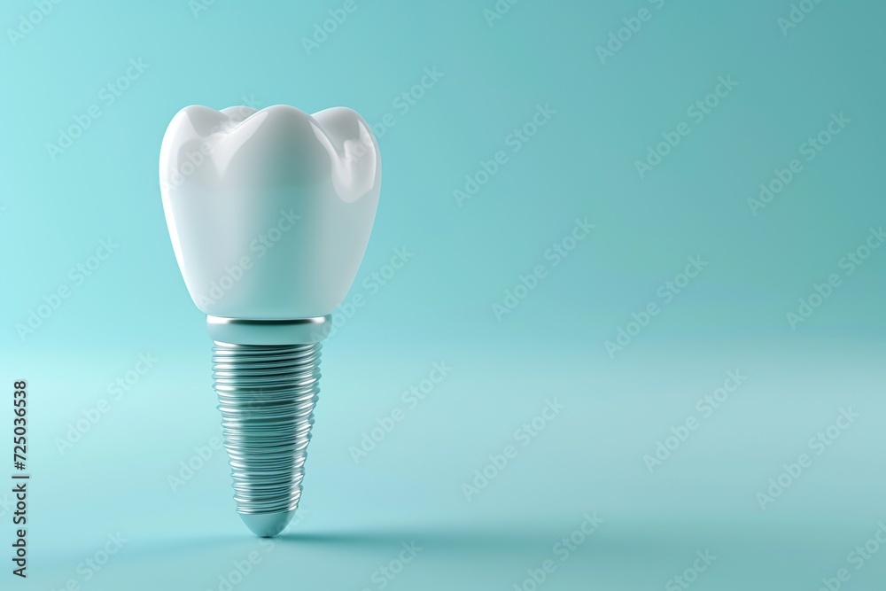 White dental tooth implant on blue background White dental tooth implant on blue background
