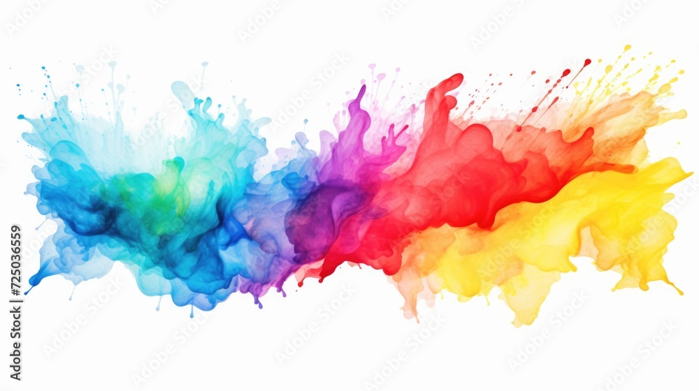 Obraz premium Vibrant rainbow of paint splashes on a clean white background. Perfect for creative projects and artistic designs