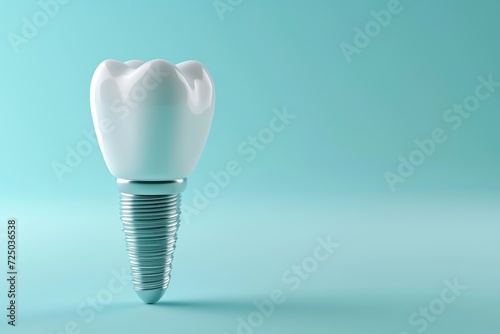 White dental tooth implant on blue background