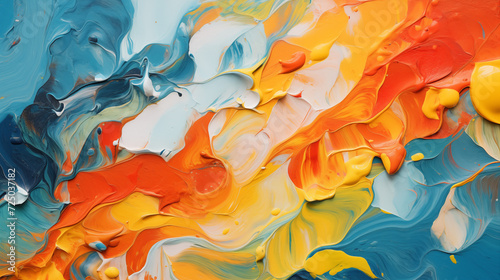 High-Res Image of Acrylic Paint Swirls in Orange and Turquoise