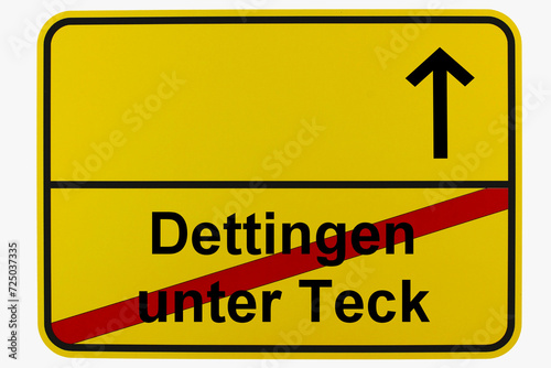 Illustration eines Ortsausgangsschildes von Dettingen unter Teck in Baden-Württemberg 